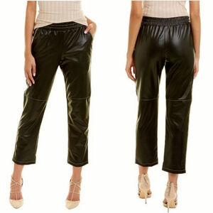 NEW LNA Black Vegan Leather Straight Crop Contrast Seam Pull On Pants Black S